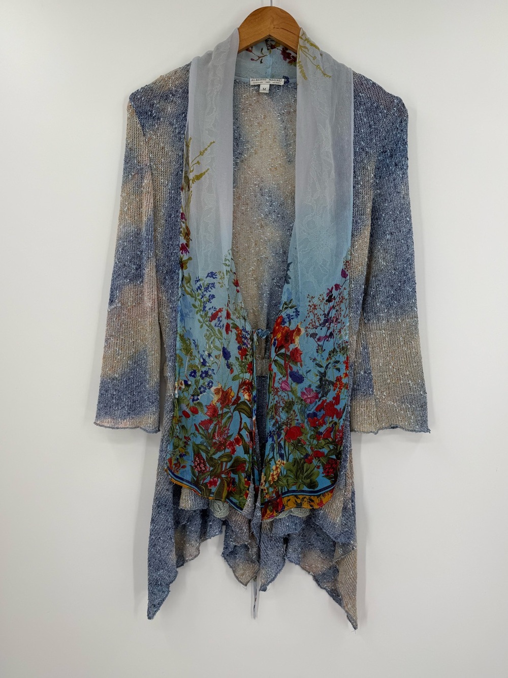 Alberto Makali Floral Trim Tie Front Cardigan | Blue Multi | Medium